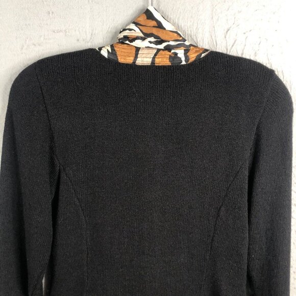 Vintage Anne Crimmins  Sweater Womens Small Black Cheetah Print Career Scarf 80s - Picture 15 of 16